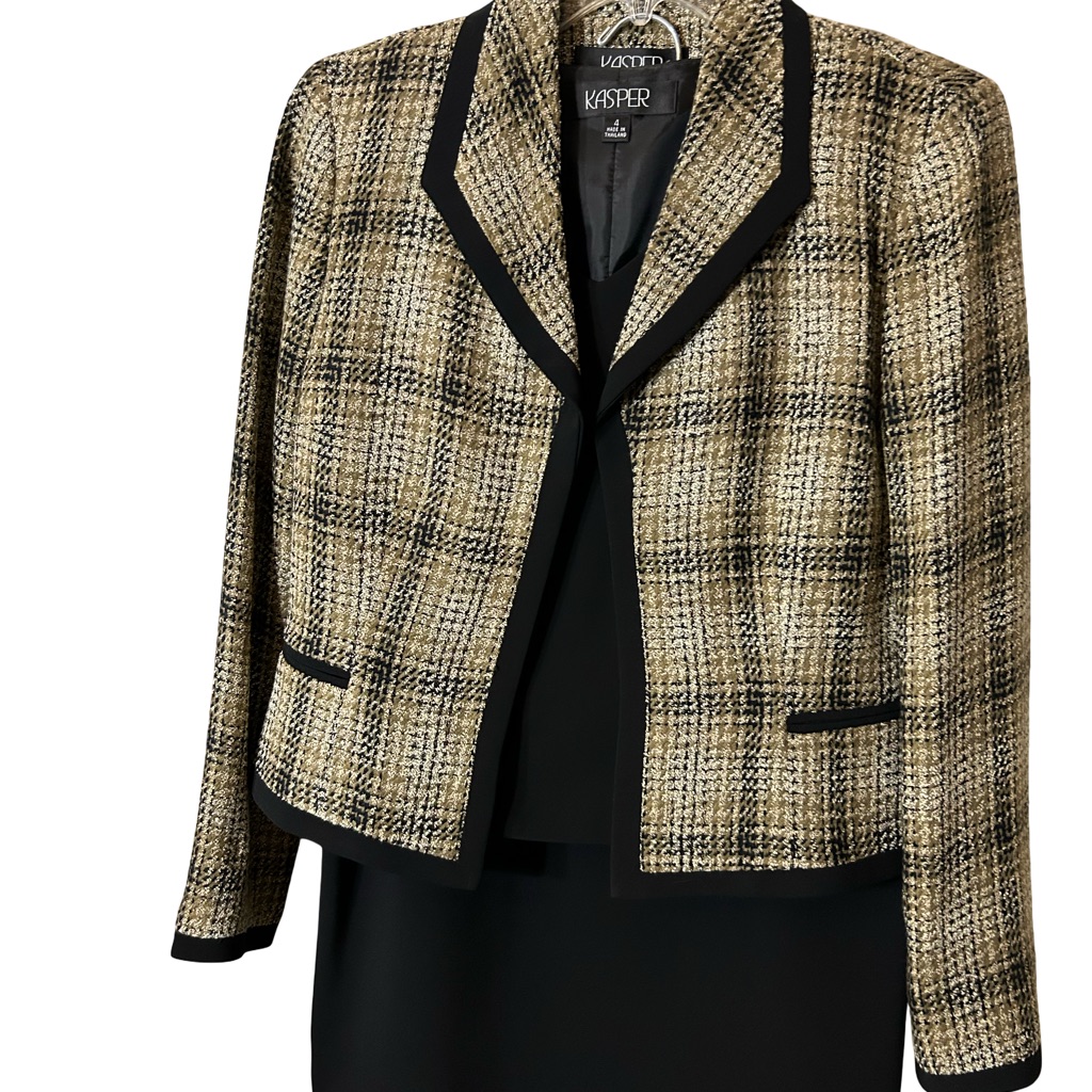 Brand New 3pc Kasper Gold And Chocolate Brown Elegant Plaid Suit